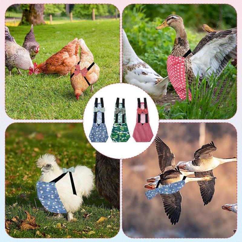 CREATCABIN 3Pcs 3 Styles Pet Chicken Diapers Duckling Diapers Polyester Washable Waterproof Adjustable Reusable Duck Clothes Accessories with Bow Tie for Indoor Chickens Birds Supplies 12.2 x 5 Inch - Image 4